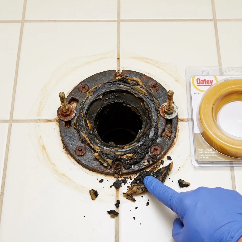 Failed wax ring showing water seepage at the base of a toilet in a Springfield, NH home