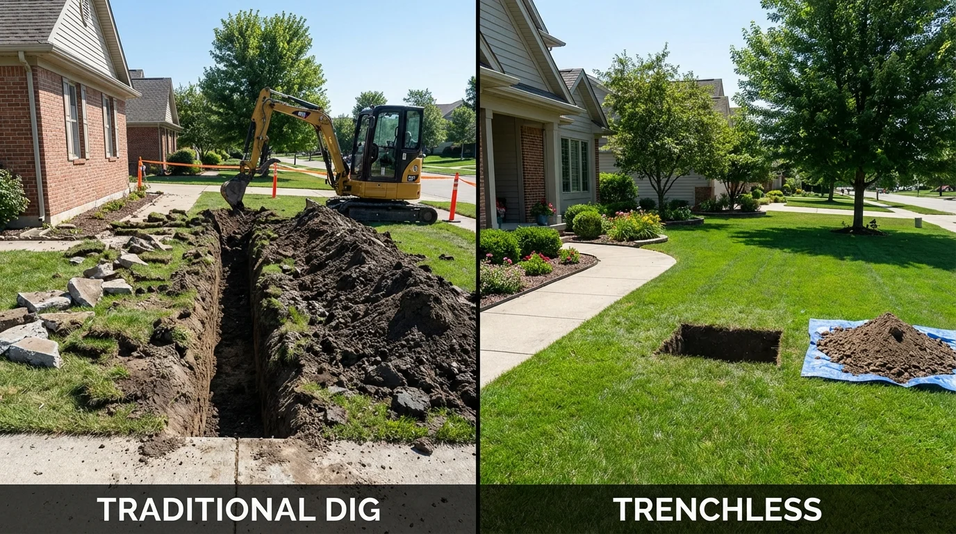 Trenchless sewer repair with minimal yard damage versus traditional excavation in Springfield, NH